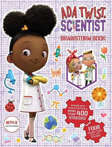 Ada Twist, Scientist: Brainstorm Book is a collectible package filled with tons of colorful stickers from the new Netflix show, including stickers of Ada Twist, her friends, and some of her wackiest science experiments! The book also includes fun activities for young scientists and 4 double-sided pull-out posters.