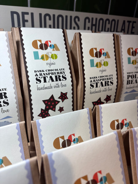 Cocoa Loco Dark Chocolate and Raspberry Stars