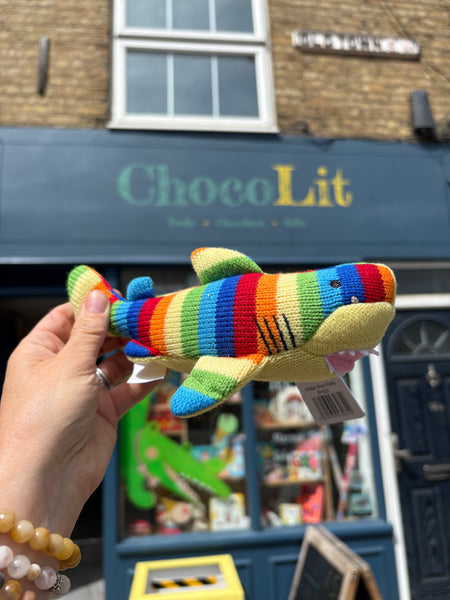Best Years Knitted Rainbow Shark Rattle