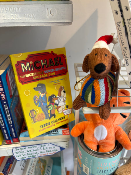 Knitted Stripy Sausage Dog Christmas Bauble
