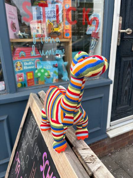 Best Years Knitted Stripe Diplodocus Dinosaur Soft Toy Teddy