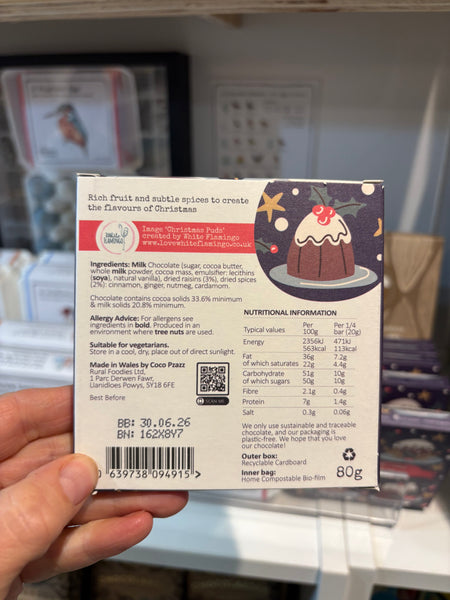 Coco Pzazz Christmas Pudding Flavour Milk Chocolate Bar