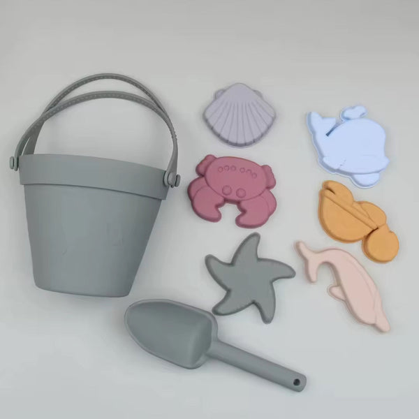 Baby Ellor Silicone TEAL Bucket and Spades with six shape moulds