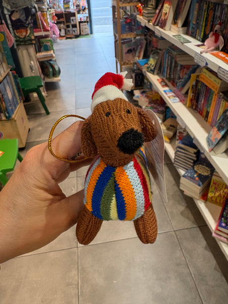 Knitted Stripy Sausage Dog Christmas Bauble