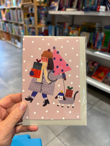 Christmas Girl & Dog Card - Daria Solak