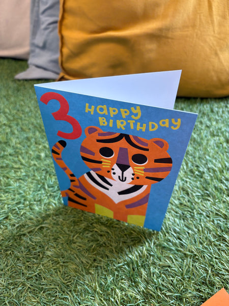 Raspberry Blossom Happy Birthday 3 Tiger Card
