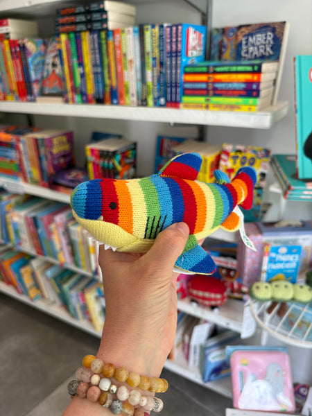 Best Years Knitted Rainbow Shark Rattle
