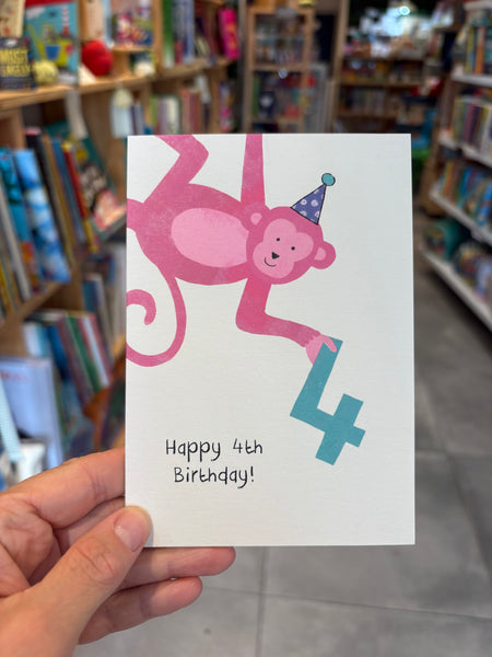 4 Pink Monkey Birthday Card
