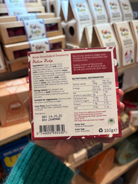 Coco Pzazz Traditional Festive Fudge White Chocolate and Cranberry