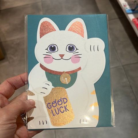 Raspberry Blossom Good Luck Cat Card
