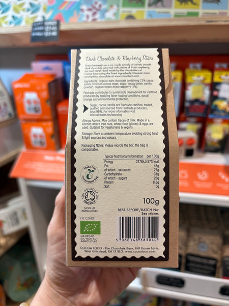 Cocoa Loco Dark Chocolate and Raspberry Stars