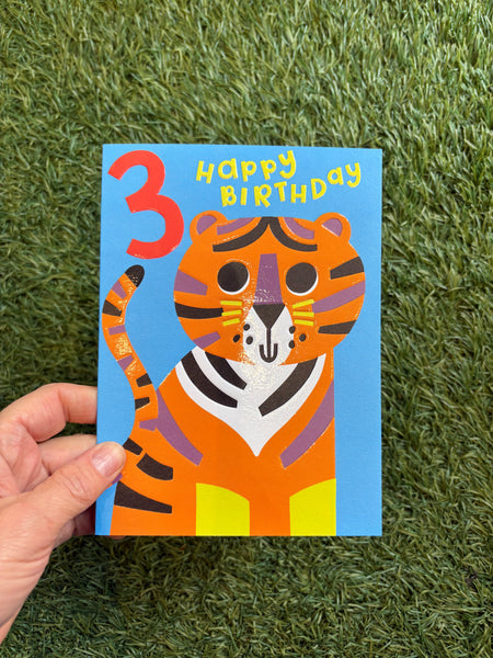 Raspberry Blossom Happy Birthday 3 Tiger Card