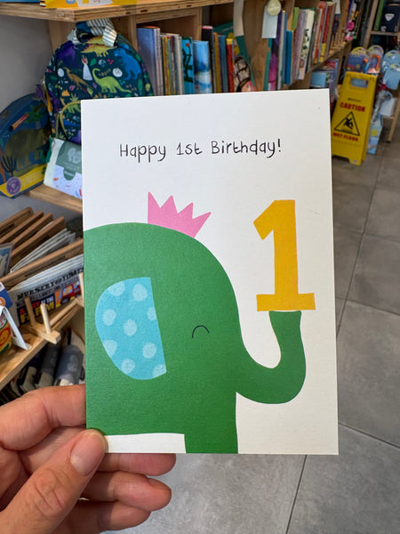 1 Green Elephant Birthday Card