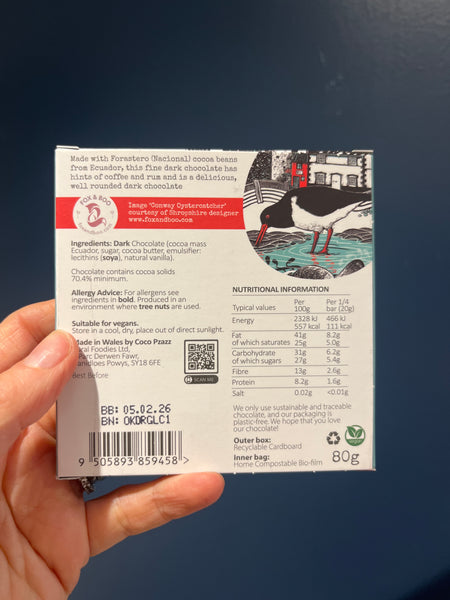 Coco Pzazz 70% Single Origin Ecuador Dark Chocolate Bar