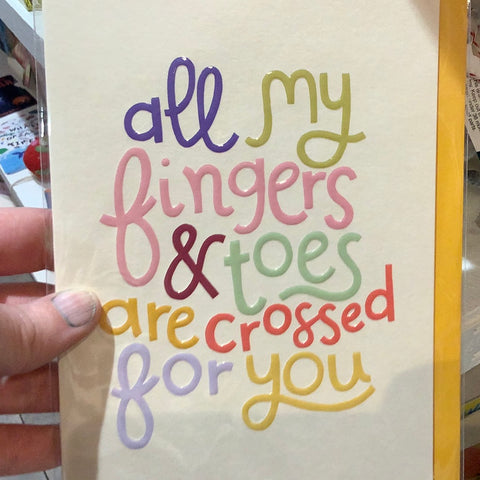 Raspberry Blossom All My Fingers and Toes Are Crossed For You Card