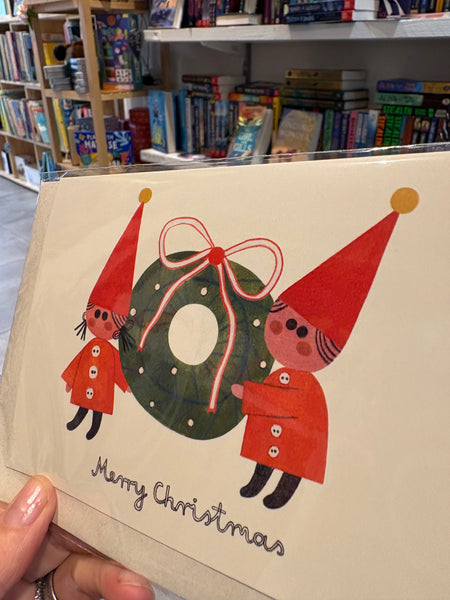 Merry Christmas Elves & Wreath Card - Daria Solak