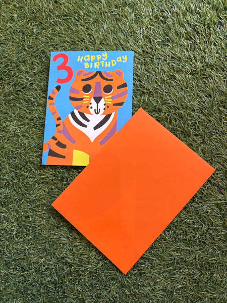 Raspberry Blossom Happy Birthday 3 Tiger Card