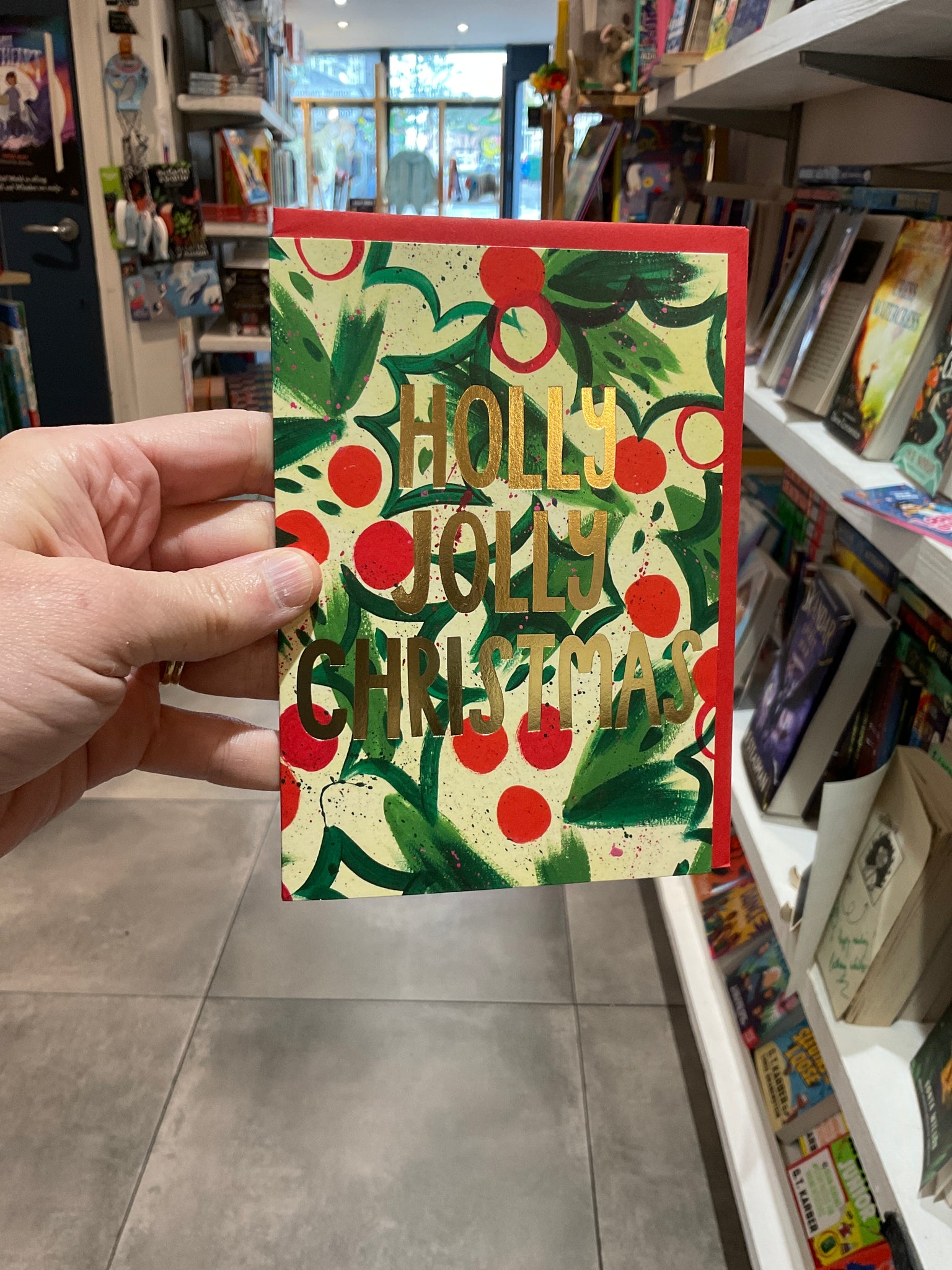 Raspberry Blossom Holly Jolly Christmas Card