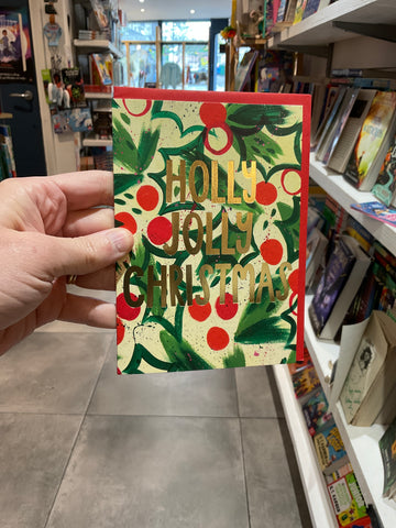 Raspberry Blossom Holly Jolly Christmas Card