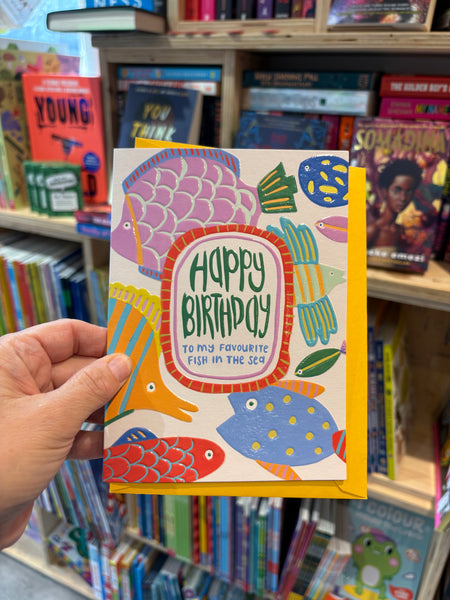 Raspberry Blossom Happy Birthday Fish Card