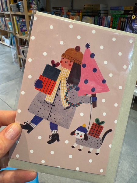 Christmas Girl & Dog Card - Daria Solak