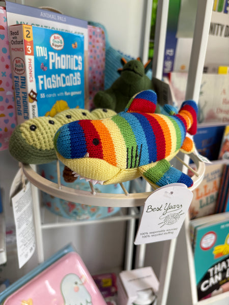 Best Years Knitted Rainbow Shark Rattle