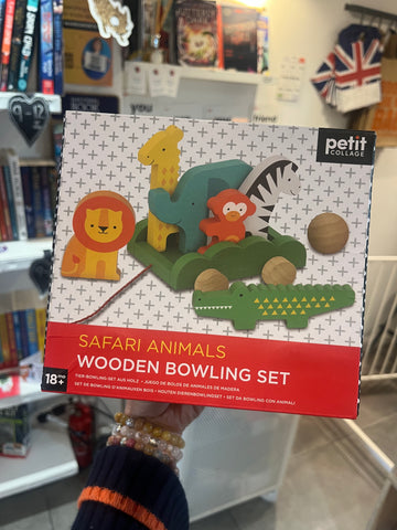 Safari Animals Wooden Bowling Set